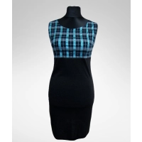 Sukienka mała czarna z błyszczącą turkusową kratką